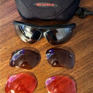 bolle Black Sport Sunglasses with Brown and Red Interchangeable Lenses